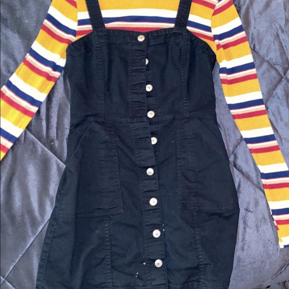 Multi color crop with black button jean dress